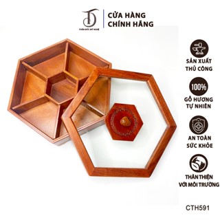 Khay Hộp HAHANCO [CTH591] Đựng Bánh Kẹo Mứt Tết Gỗ Hương Nắp Kính Lục Giác Trang Nhã Lịch Sự