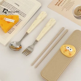 Bộ 3 Món Đũa Lúa Mì- Bộ Thìa Đũa Muỗng Dĩa Inox 304 Cán Hình Phô Mai Dễ Thương