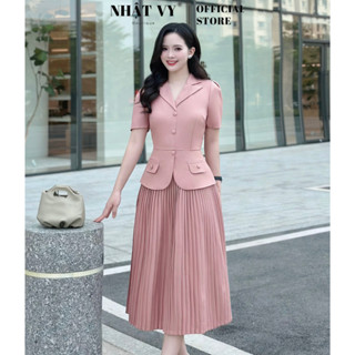 Đầm Nhật Vy cổ vest nút bọc phối dập ly chất lụa phù hợp công sở dự tiệc thanh lịch  - D3035