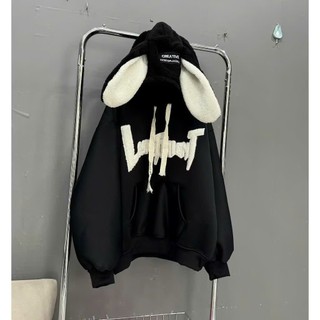 Áo hoodie phối tai gấu stick  unisex, áo nỉ phối tai gấu stick thêu chữ nổi bật chất liệu nỉ lót bông ấm áp