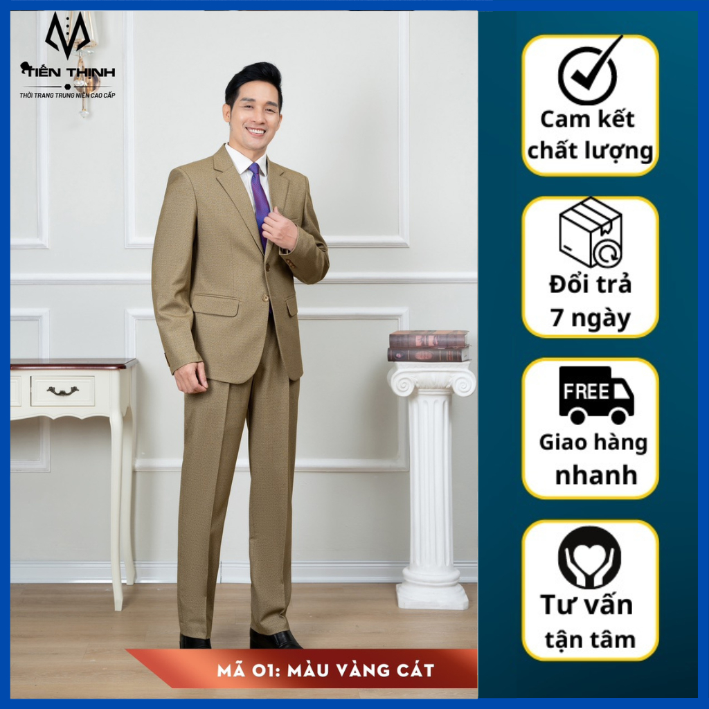 Bộ comple vestton nam trung niên cao cấp,vest trung niên được may bằng chất vải Tuysi ( Tặng Cà Vạt 