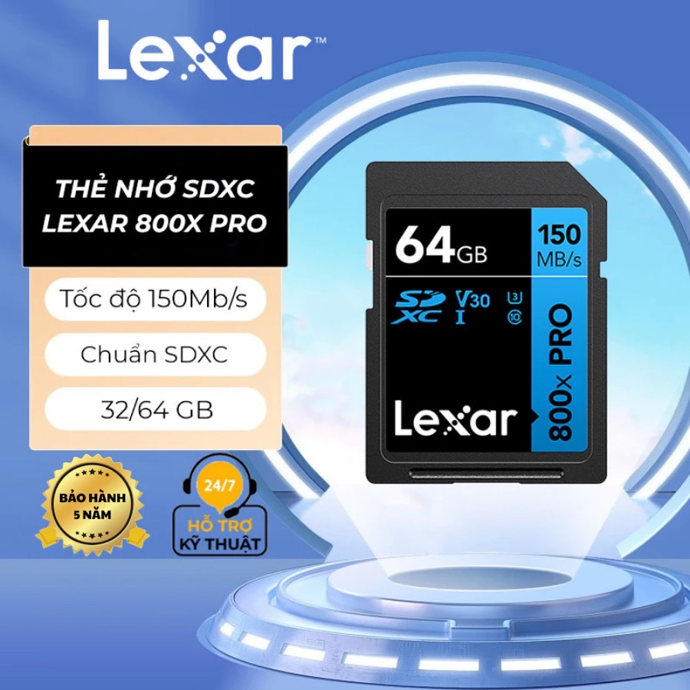 Thẻ nhớ SD Lexar Professional 800x PRO UHS-I SDHC/SDXC tốc độ đọc lên đến 150Mb/s (32GB/64GB)