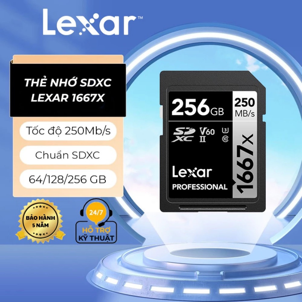 Thẻ nhớ SD Lexar Professional 1667x UHS-II V60 250/120 MB/s (64GB/128GB/256GB) - Hàng chính hãng