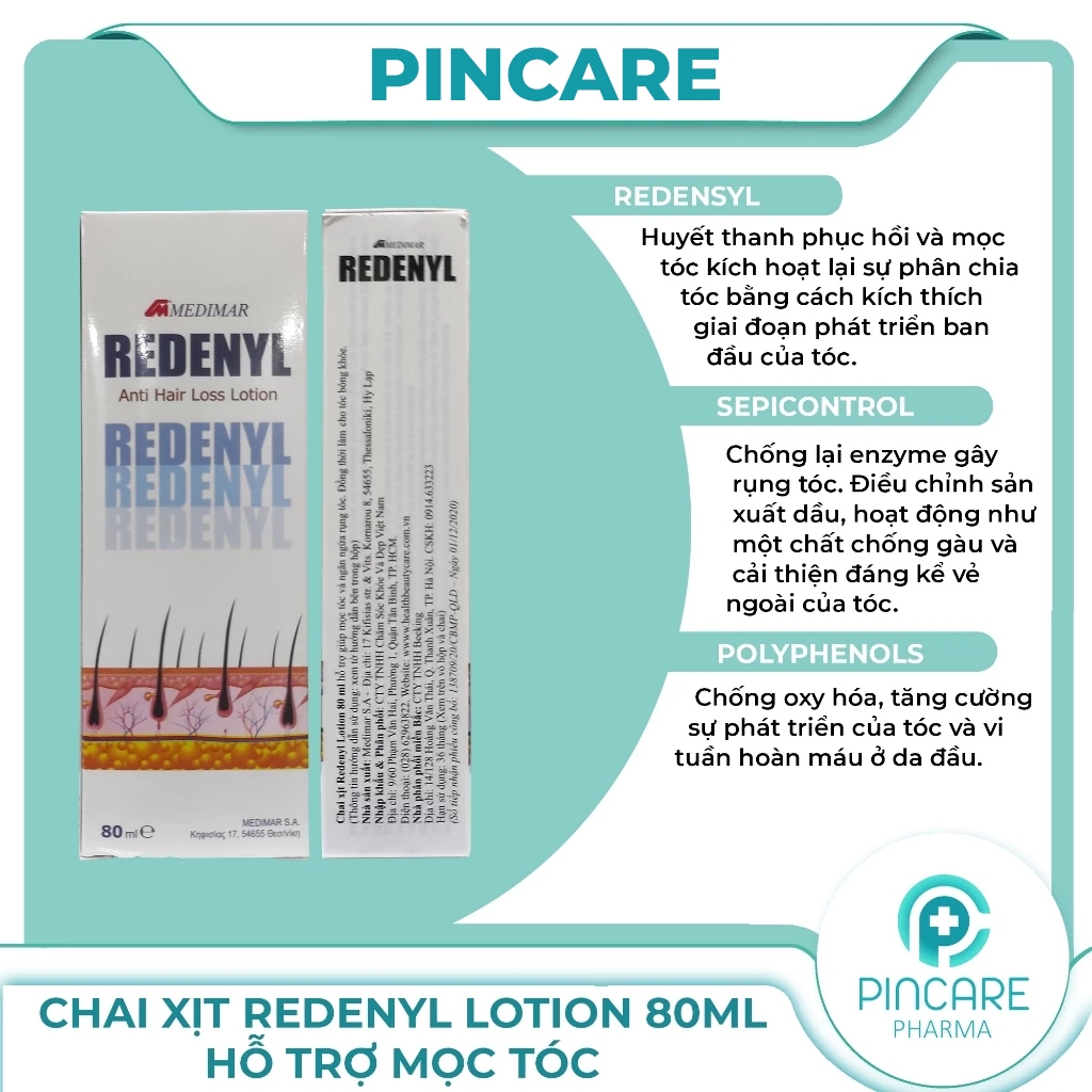 Xịt dưỡng tóc Redenyl Lotion 80ml hỗ trợ mọc tóc - PINCARE Health & Beauty