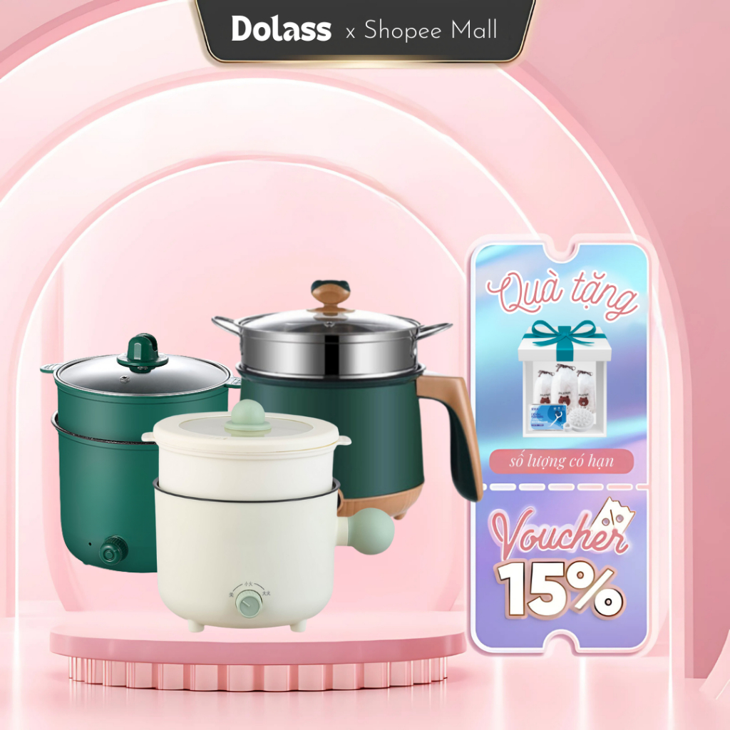 Nồi Lẩu Điện Mini KANIC Ca Nấu Mì Siêu Tốc Công Suất 600W Với 2 Mức Nhiệt Chống Dính Tặng Giá Hấp