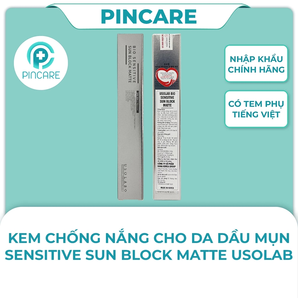 Kem chống nắng Usolab cho da dầu mụn Sensitive Sun Block Matte, giúp kiềm dầu nâng tone sáng da - PINCARE