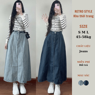Retrostyle - Chân Váy Dáng Dài Chất Jean 2 Ly Trước - 2 Màu Xanh Đậm, Xanh Nhạt - CvJean7653