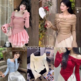 Áo trễ vai kiểu tay dài ống loe - có BIGSIZE - Set áo váy đi biển chất thun tăm phong cách Tỷ Tỷ Trung Hoa  A334