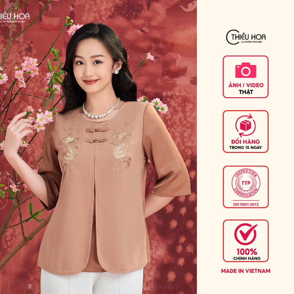 Áo kiểu trung niên, chất liệu chiffon cao cấp, kiểu dáng độc đáo, hiện đại thương hiệu Thiều Hoa AN3L0940