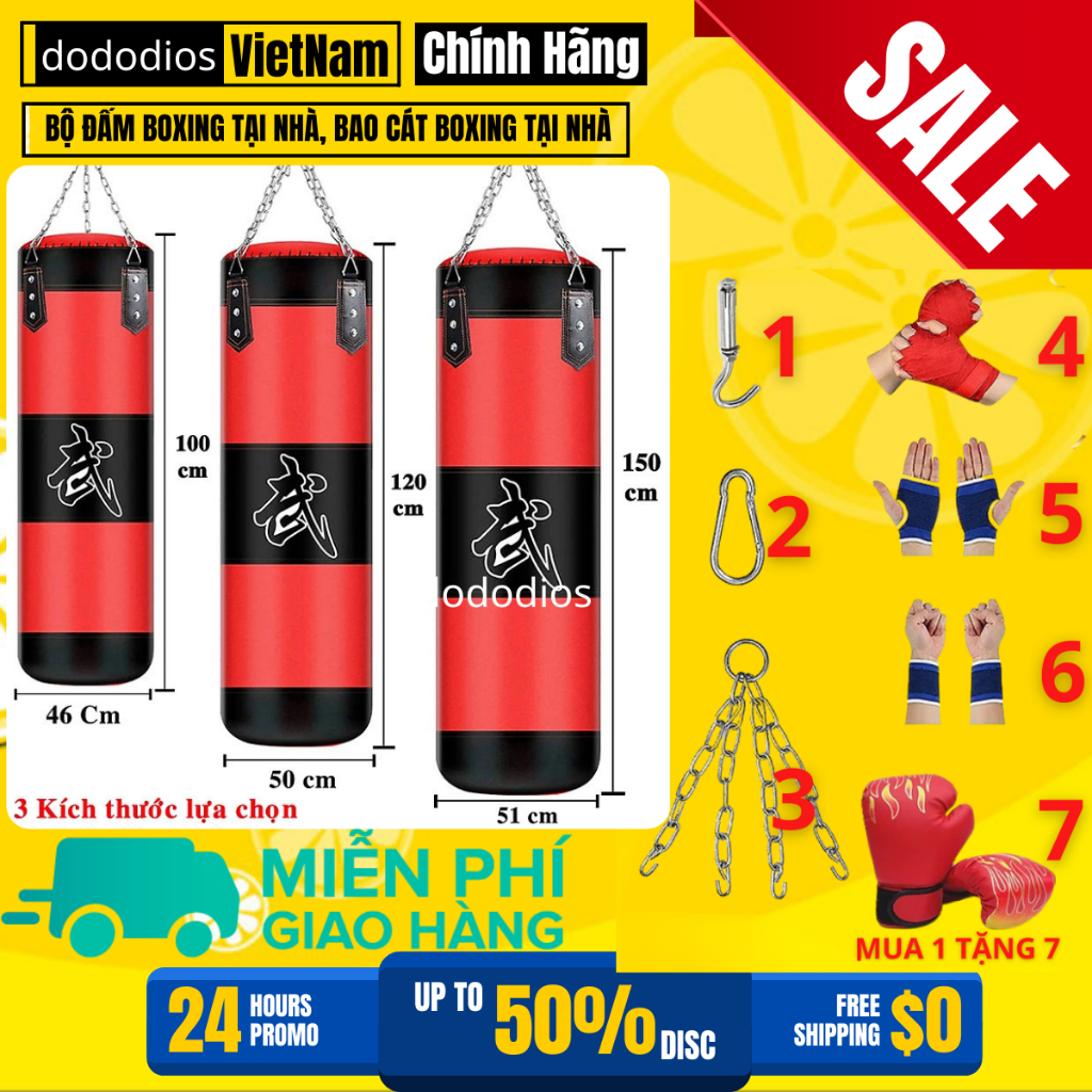 Vỏ Bao Cát Đấm Bốc Boxing Tập Võ Dài 125cm 105cm 50cm, Vỏ Bao Đấm Cát Boxing Treo Tường 4 Lớp Dành C