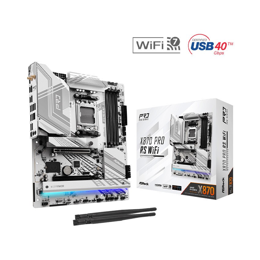 Bo Mạch Chủ Mainboard ASRock X870 PRO RS WiFi , DDR5 , Chipset X870 , CPU socket AM5, Bảo hành 3 năm