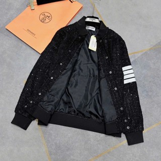  Áo Khoác Bomber Dạ Kim Tuyến 2 Lớp Phối 4 Sọc Tay  Hottrend 2024 
