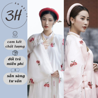 Áo tấc , cổ phục , ngũ thân nữ 2 lớp chất liệu tơ sống thêu hoa đỏ lót lụa nhật - Áo dài 3H