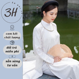 Áo tấc , cổ phục , ngũ thân nữ tay ôm bé mợ ba màu trắng chất liệu gấm tơ tằm ( vân theo từng đợt ) - Áo dài 3H