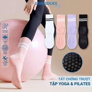 Tất chống trượt cổ cao tập yoga, pilates GOM SOCKS, vớ chống trơn thể thao, thiết kế đế cao su an toàn - YOGA-2507-1DOI