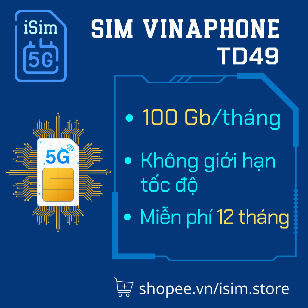 [Có Esim] Sim Data lắp điện thoại, cục phát, ô tô Vinaphone TD49 Không giới hạn tốc độ