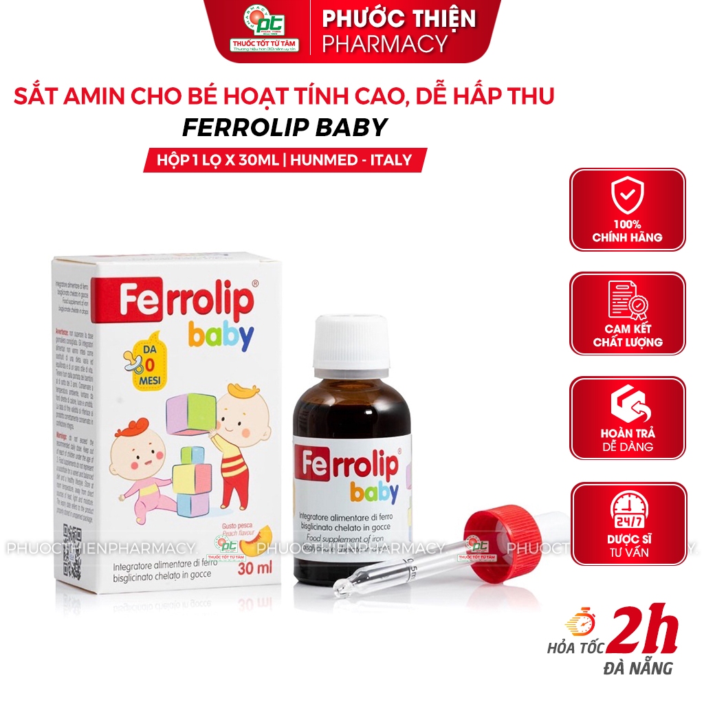 Sắt cho bé Ferrolip Baby bổ máu bổ sung sắt cho bé vị thơm ngon lọ 30ml