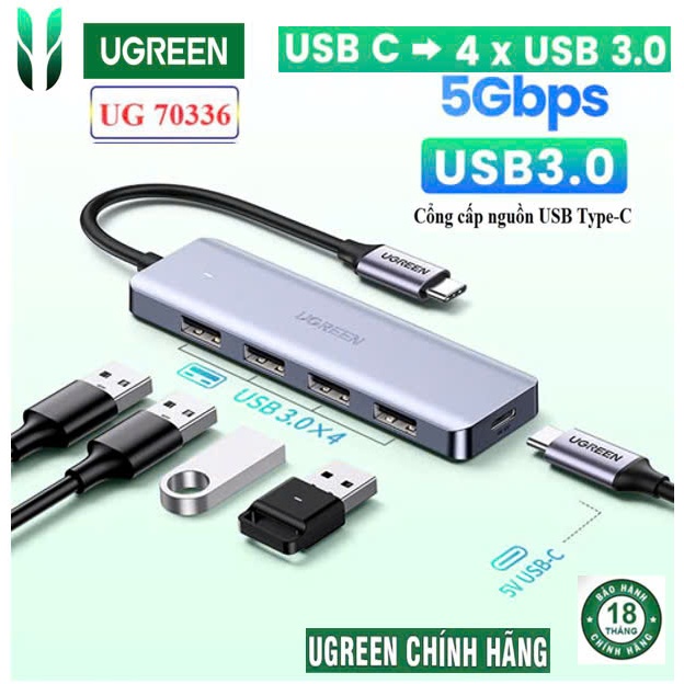 Bộ chia USB Type C to USB A Ugreen 70336 CM219 (USB C to 4 USB A 5Gbps,cổng trợ nguồn 5V USB C)