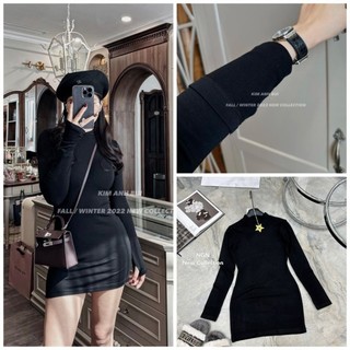 Váy body cổ 3 phân dài tay xỏ ngón