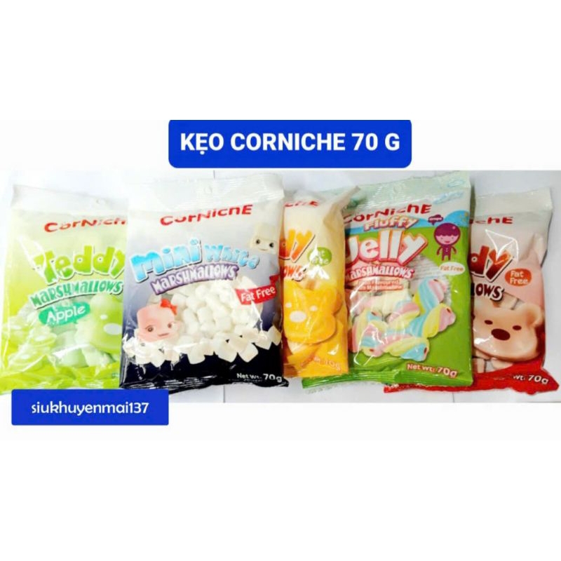 gói 70 gr Kẹo marshmallows CorNichE Mini White, hsd: 8/2025