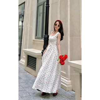 BST Lilia Hoa nhiều màu - váy thiết kế nền hoa xinh xắn xòe rộng thắt eo tôn dáng có túi 2 bên Emera