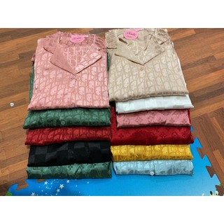 Bộ Pijama Cao Cấp Chất Lụa Gấm Tay Cộc - Quần Dài