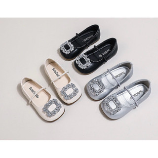 Giày búp bê da PU mềm đính đá lấp lánh điệu đà cho bé gái - Giày đế bệt có quai chun ngang phong cách công chúa fk128