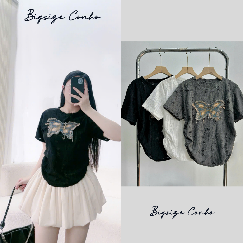 Áo Lưới Kiểu Bigsize Nữ Thêu Họa Tiết Xinh Xắn Cho Các Nàng Chubby Vải Xược Mềm Mặc Mát Thoải Mái A249