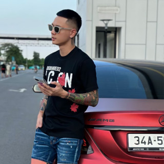  Áo Thun DSQ Nam Siêu Cấp 063 In Lá Màu Đỏ Chất Liệu Cotton Thời Trang Nam 