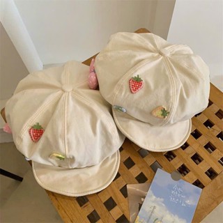 [Sẵn + Hoả tốc] Naii.order | Nón mũ nồi beret, mũ họa sĩ thiêu họa tiết trái dâu phong cách Hàn Quốc đơn giản N130