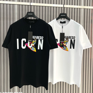 Áo Thun DSQ Nam In Họa Tiết Lướt Sóng Cây Dừa Hai Màu Đen Trắng Chất Cotton Thời Trang Nam