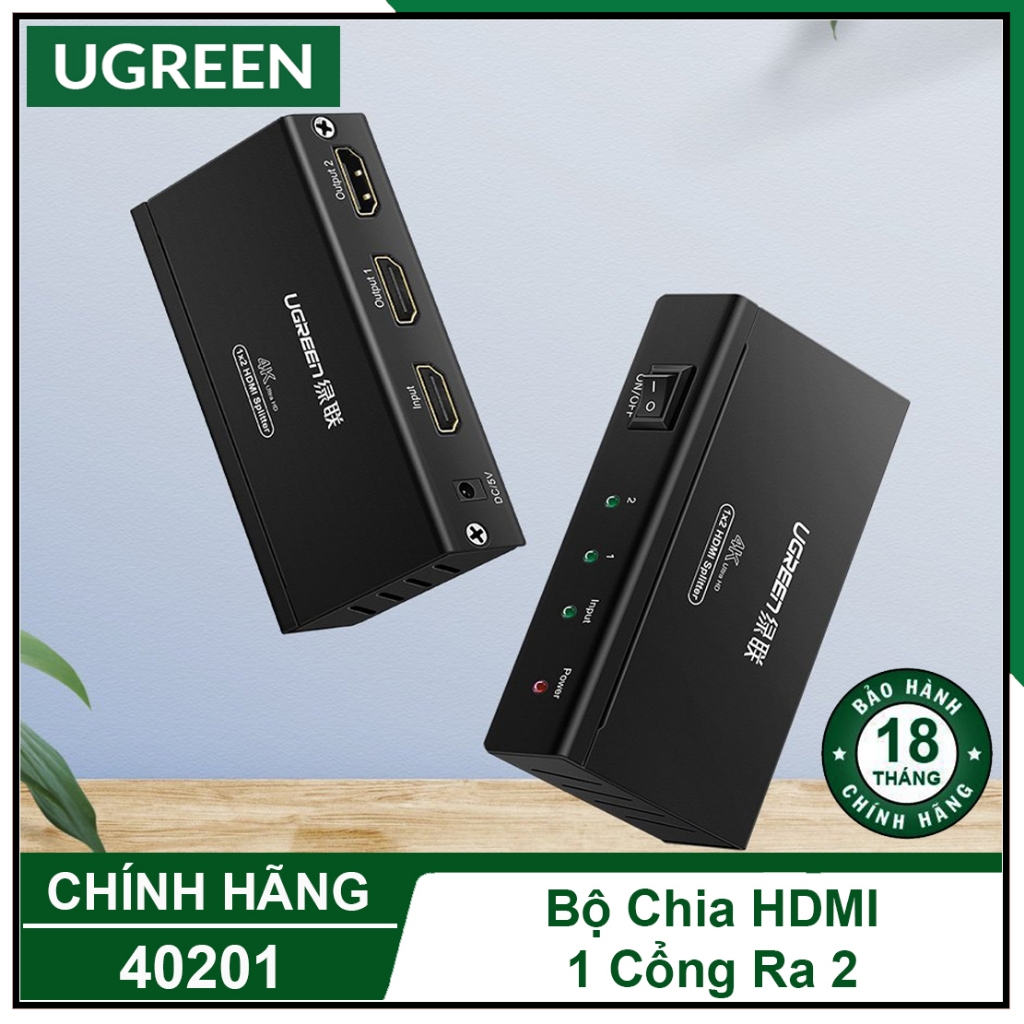 Bộ chia HDMI 1 cổng ra 2 cổng Ugreen 40201 - Cổng chia HDMI từ 1 thiết bị ra 2 màn hình - Chính Hãng