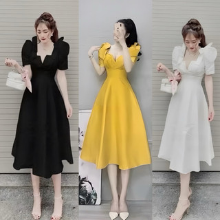[Shop Bigsize Nữ 50kg đến 90kg] Đầm trắng dài qua gối đi tiệc cưới D349 - Shop Táo Đỏ Bigsize che bụng