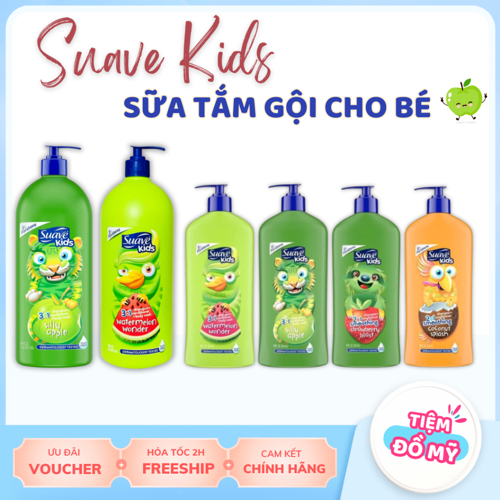  Sữa Tắm Gội Suave Kids Cho Bé 3 Trong 1 Hương Trái Cây 