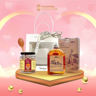 Set quà 20/10 Saffron ngâm mật ong và đông trùng tặng kèm thìa gỗ, dành tặng cha mẹ, người thân
