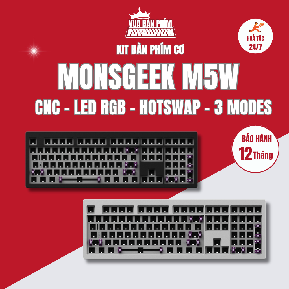 [Hàng Sẵn ] Kit bàn phím cơ không dây monsgeek m5w cnc nguyên khối, mạch xuôi, 3 mode, hotswap, led rgb ,layout 108 phím