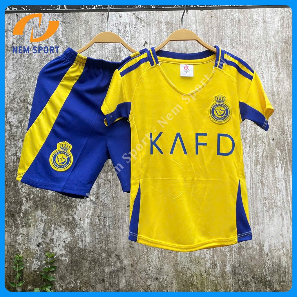 Áo Đá Bóng Trẻ Em CLB AL NASS Vàng Sân Nhà 2024 - Chất Vải Thun Mè
