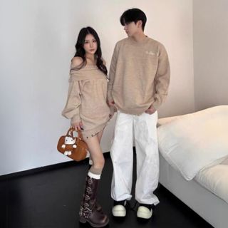 Đồ cặp với người yêu mùa đông áo len nam dài tay váy nữ trễ vai dáng ngắn COUPLE LOVE C219