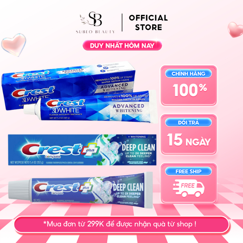 Kem Đánh Trắng Răng Crest 3D White Radiant Mint / Deep Clean/ Pro Health Advanced /Advanced Whitenin