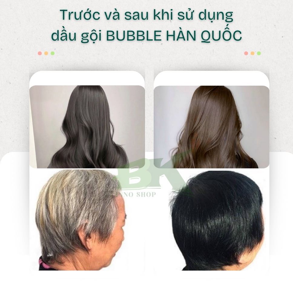 Dầu Gội Phủ Bạc Thảo Dược Hàn Quốc,  Dầu Gội Nhuộm Tóc Thảo Mộc BUBBLE 30ml Hộp 10 Gói, Lên Màu Cực Chuẩn Đẹp| BK INNO