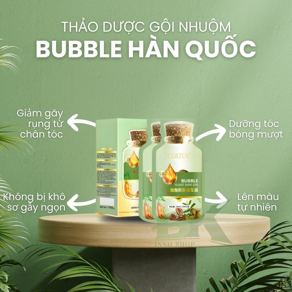 Dầu Gội Phủ Bạc Thảo Dược Hàn Quốc,  Dầu Gội Nhuộm Tóc Thảo Mộc BUBBLE 30ml Hộp 10 Gói, Lên Màu Cực Chuẩn Đẹp| BK INNO