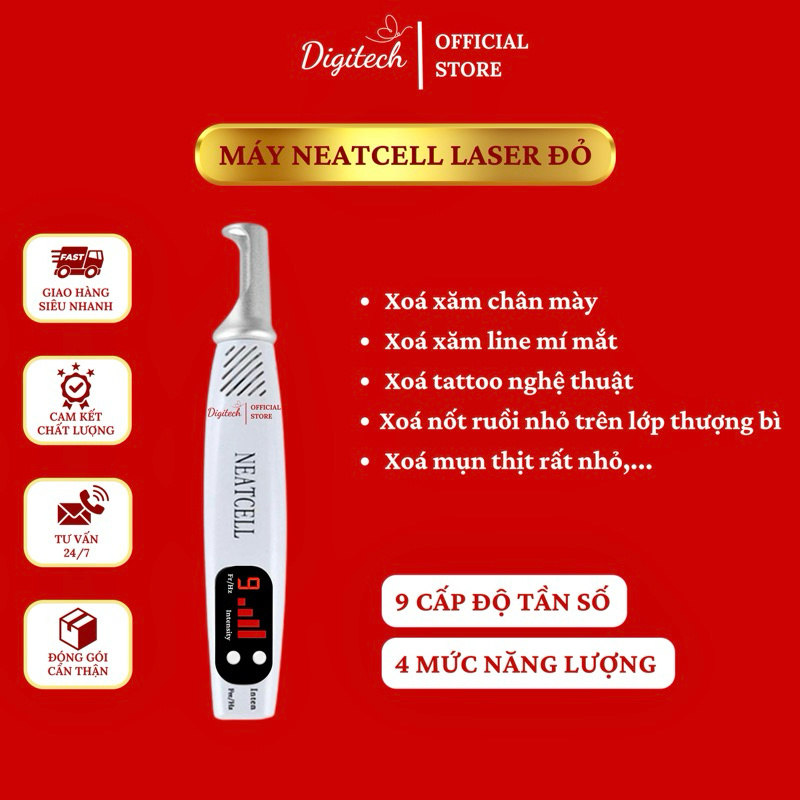 Máy laser Neatcell mini xoá xăm chân mày, line mí mắt & tattoo nghệ thuật – laser đỏ 850nm, 9 cấp độ, tặng kem Laser