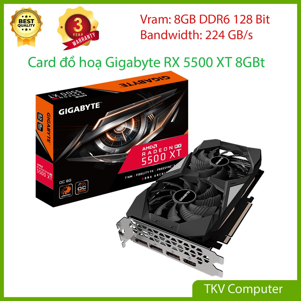 VGA Gigabyte RX 5500XT OC 8GB 2 Fan cũ - Hiệu nặng vượt trội 1650 19% - Chiến mượt các game AAA
