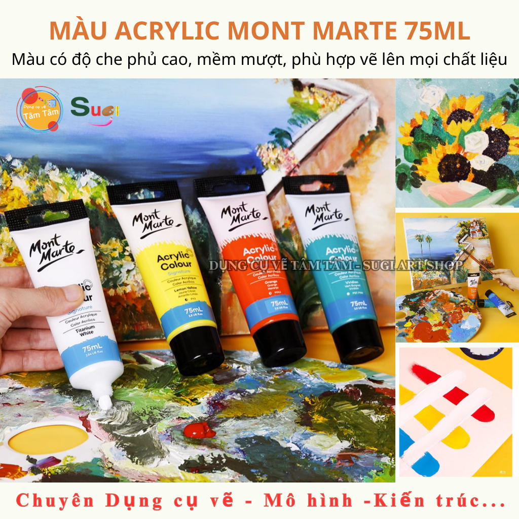 [SUGI] Màu acrylic Mont Marte 75ml , màu Acrylic vẽ đa chất liệu