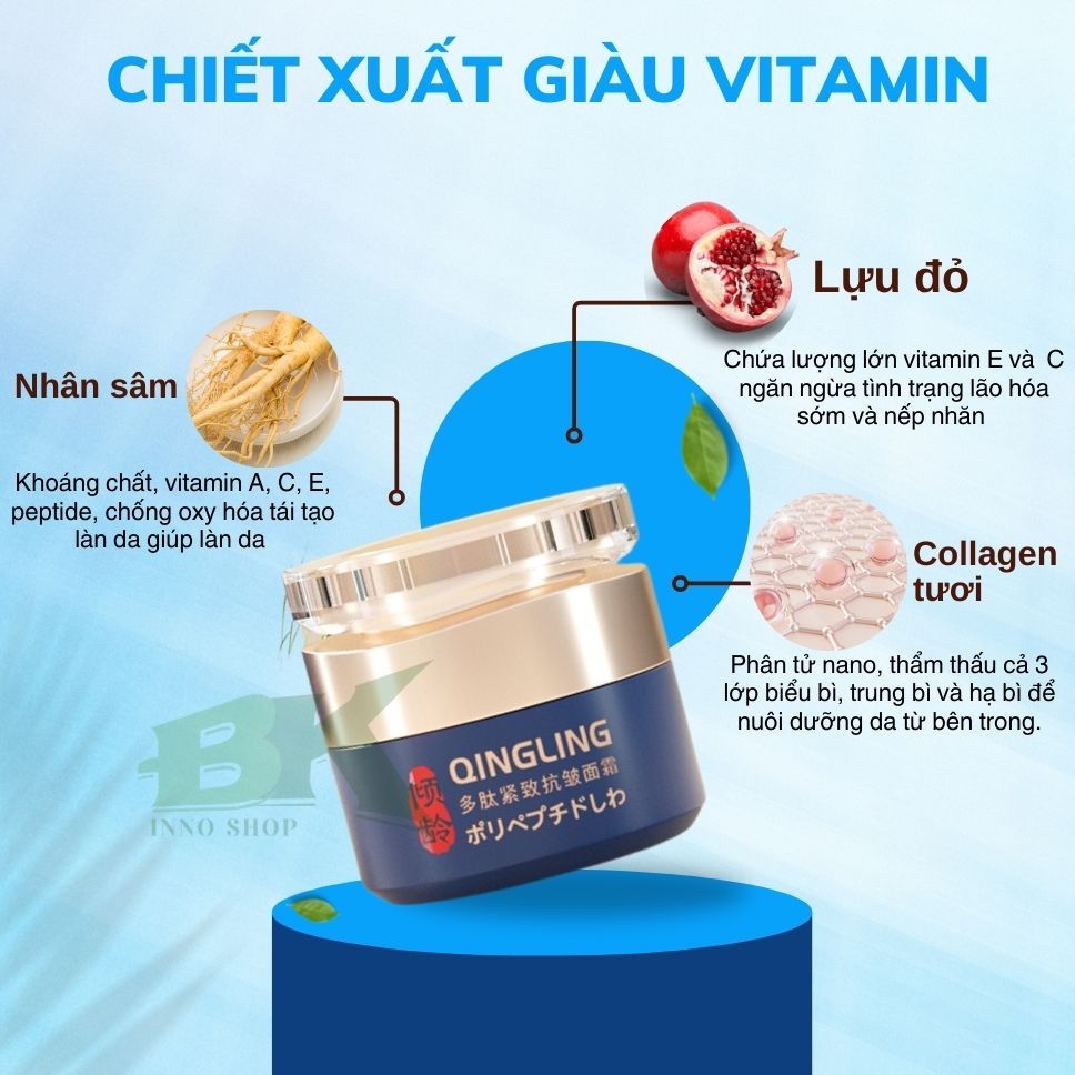 Kem Xóa Nếp Nhăn, Mờ Nám, Tàn Nhang QINGLING 50Gr Bổ Sung Collagen, Hỗ Trợ Trẻ Hóa Làn Da, Dưỡng Da Trắng Mịn| BK INNO