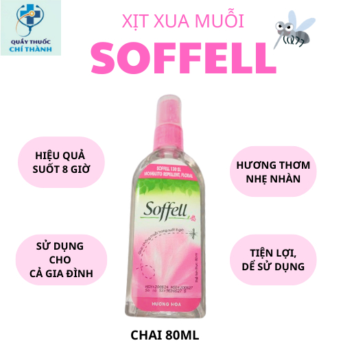 XỊT XUA MUỖI SOFFEL. HIỆU QUẢ SUỐT 8 GIỜ. DẠNG XỊT ÍT HAO HỤT. CHAI 80ML
