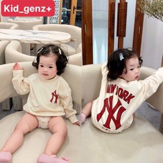 Áo nỉ cổ tròn MLB Yankee đỏ cho bé , áo sweater form xuông nỉ thu đông bé trai , gái , Kid_genz
