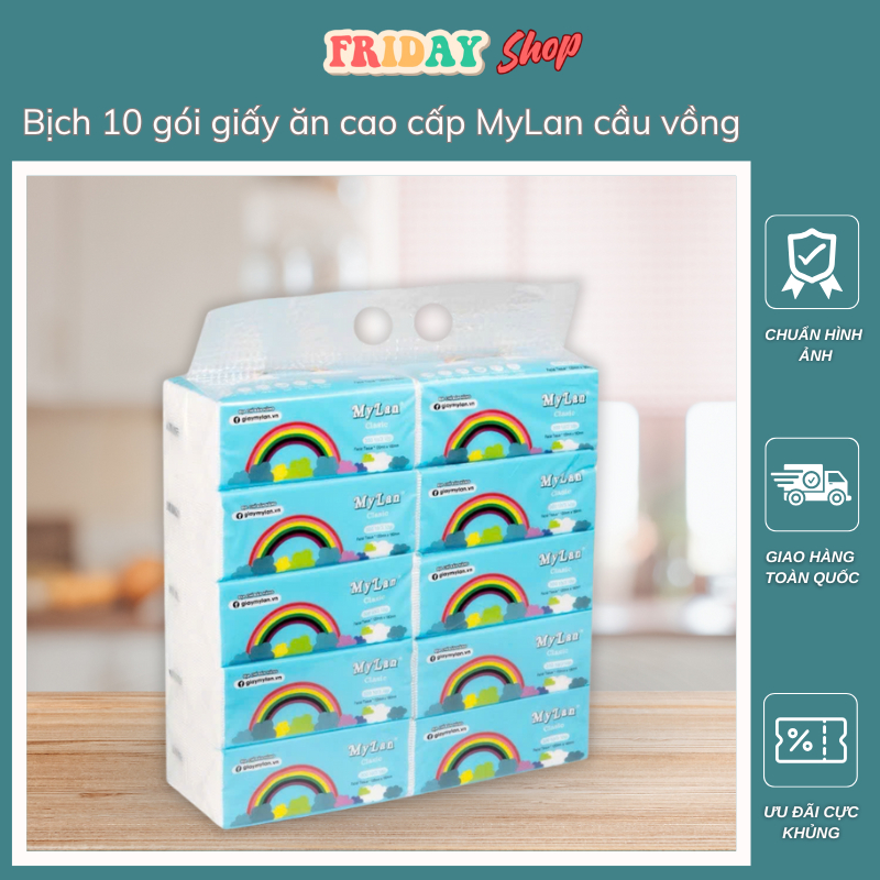 [Combo 10 Gói] Giấy Ăn Cầu Vồng Cao Cấp MyLan, Giấy Ăn Rút Đa Năng, Tiện Lợi, Giấy 3 Lớp Siêu Dai, M