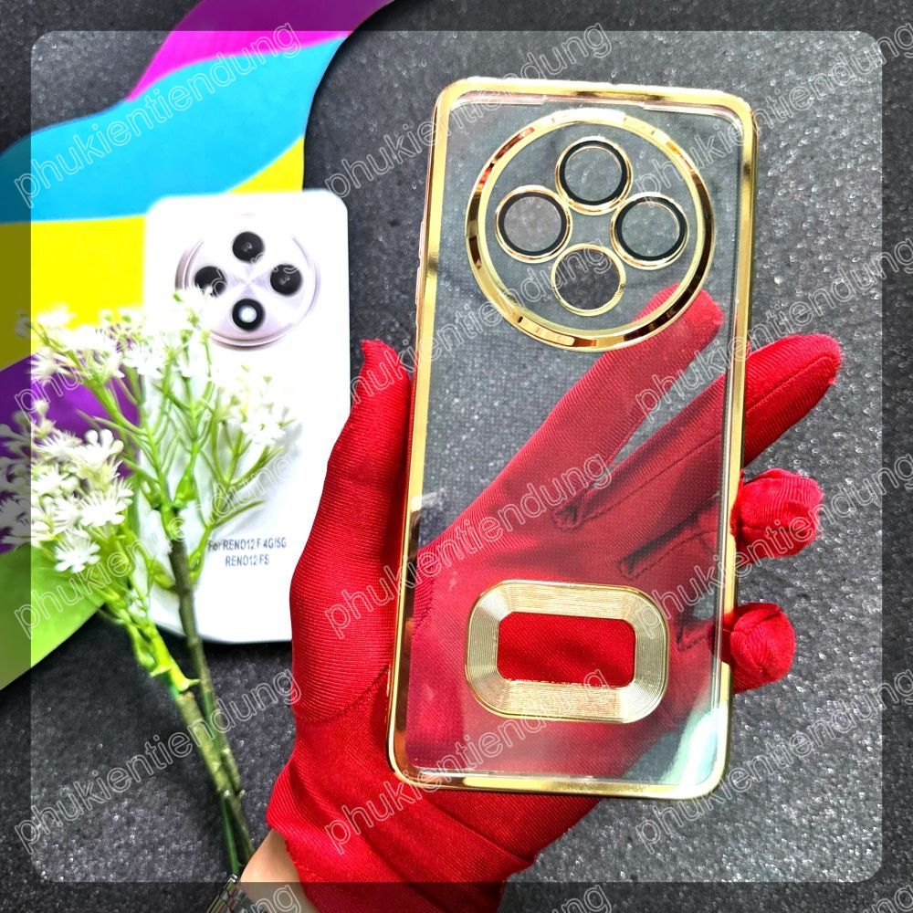 Ốp Lưng Oppo Reno 12F 5G / Reno 12F 4G Dẻo Trong Viền Vàng Siêu Đẹp Hở Logo Có Bảo Vệ Camera