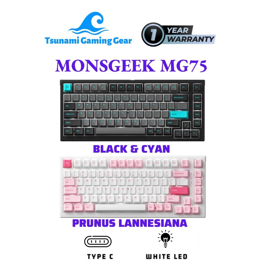 Bàn phím cơ MonsGeek MG75 Black Cyan | MonsGeek MG75 Prunus Lannesiana | White Led | USB Type C